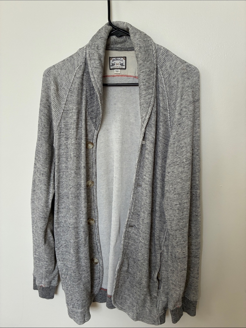Diesel Light Gray Shawl Collar Button Cardigan - Men’s - Size Large